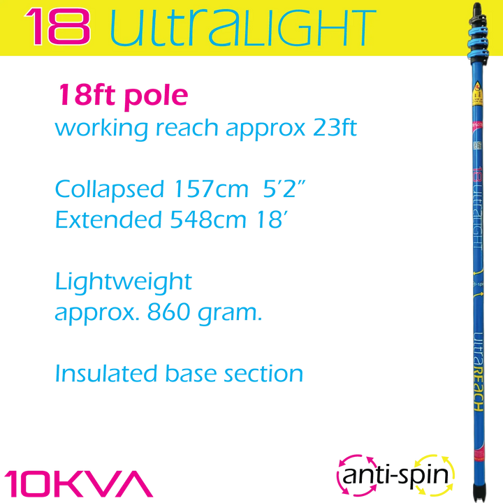 UltraLight 18 HiMod Anti-Spin 4-Section 18ft Window Cleaning Pole