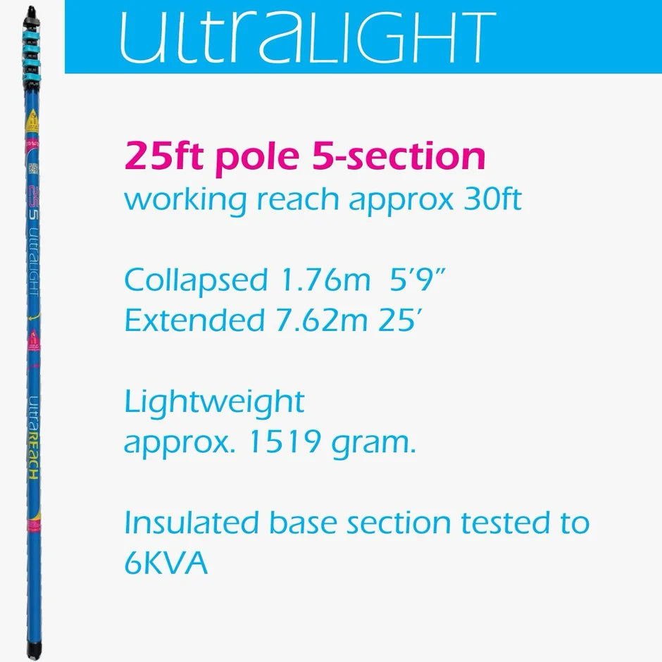 Ultra Light S Non-Anti-Spin 5-Section 25ft Window Cleaning Pole