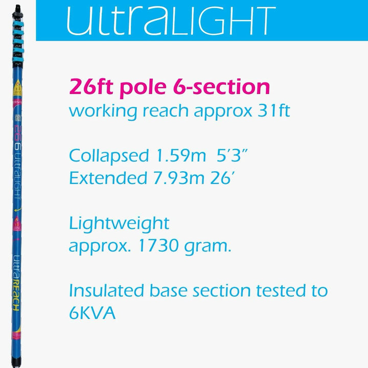 Ultra Light S Non-Anti-Spin 6-Section Compact 26ft Window Cleaning Pole