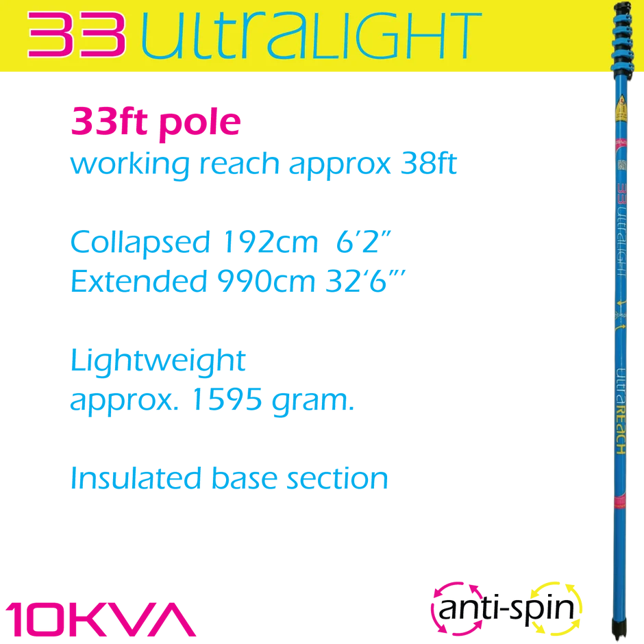 UltraLight 33 HiMod Anti-Spin 6-Section 33ft Window Cleaning Pole