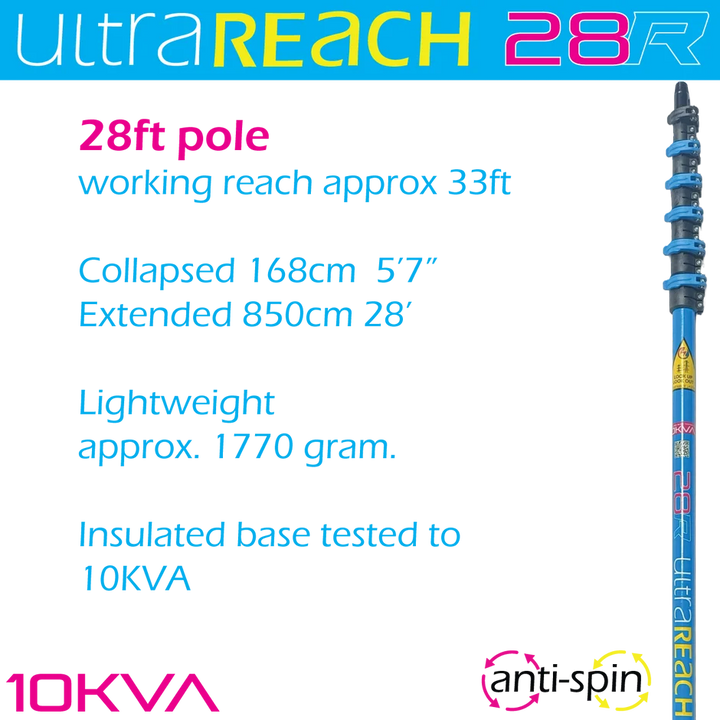 UltraSafe-28 2-Sections Insulated Anti-Spin 6-Section 28ft Window Cleaning Pole