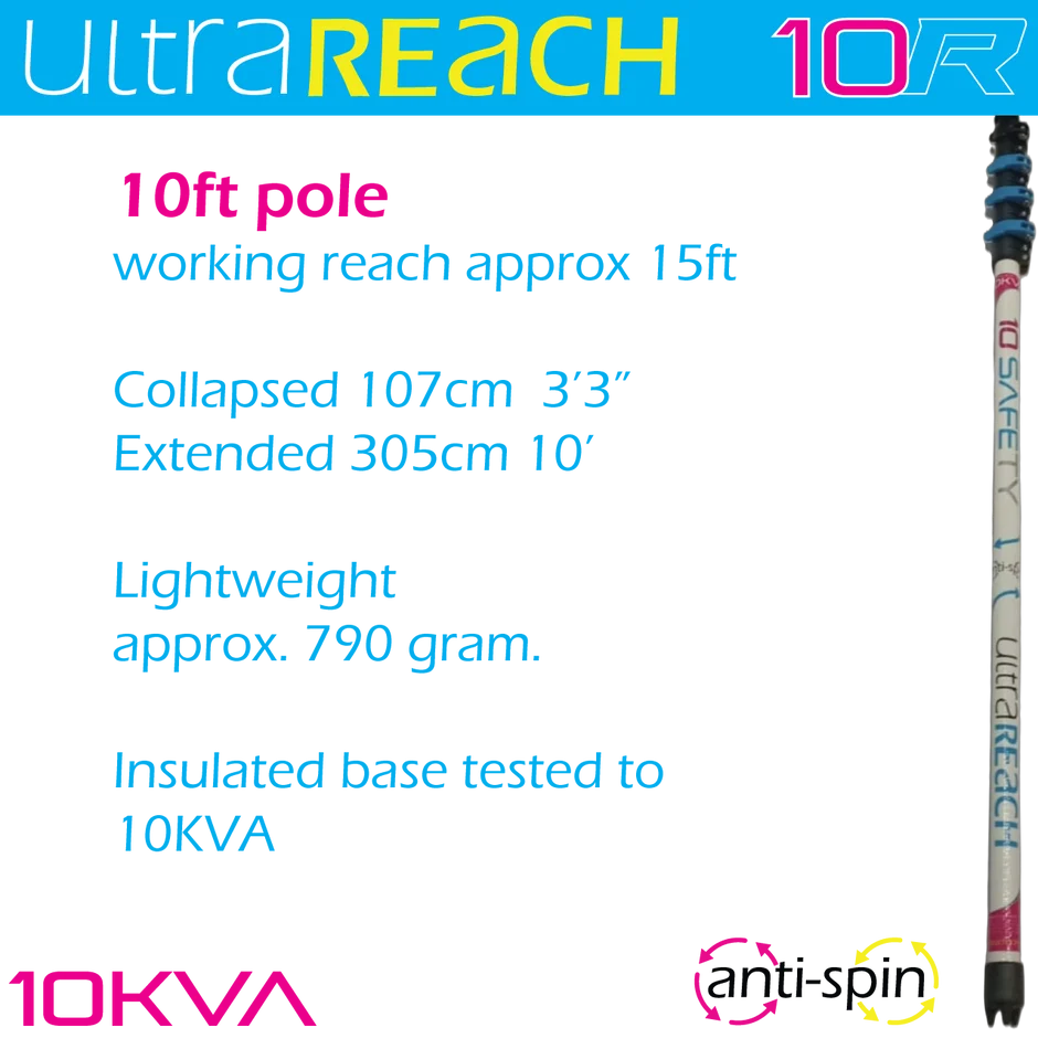 UltraReach 10R White Anti-Spin 4-Section 10ft Window Cleaning Pole