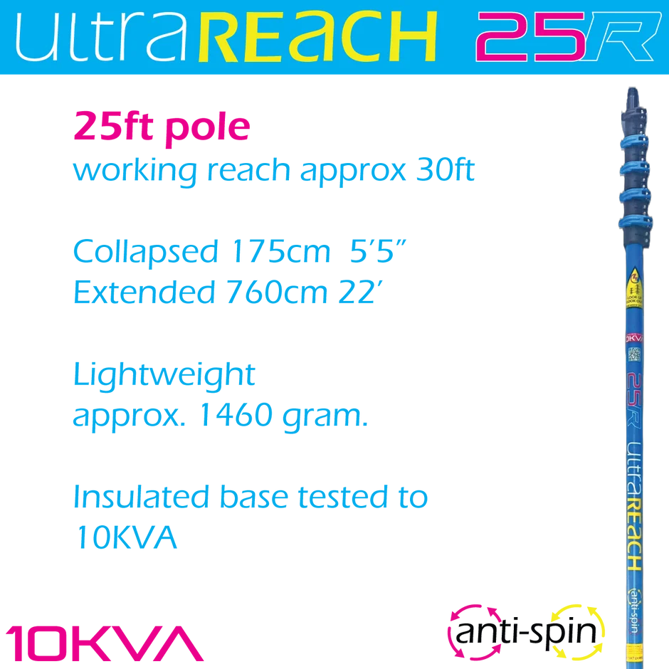 UltraReach 25R Anti-Spin 5-Section 25ft Window Cleaning Pole