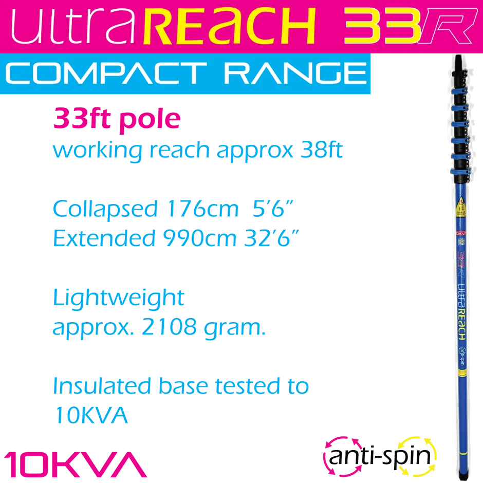 UltraReach 33R -COMPACT Anti-Spin 7-Section 33ft Window Cleaning Pole