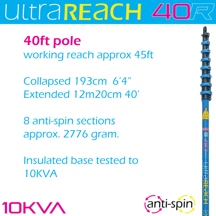 UltraReach 40R Anti-Spin 8-Section 40ft Window Cleaning Pole