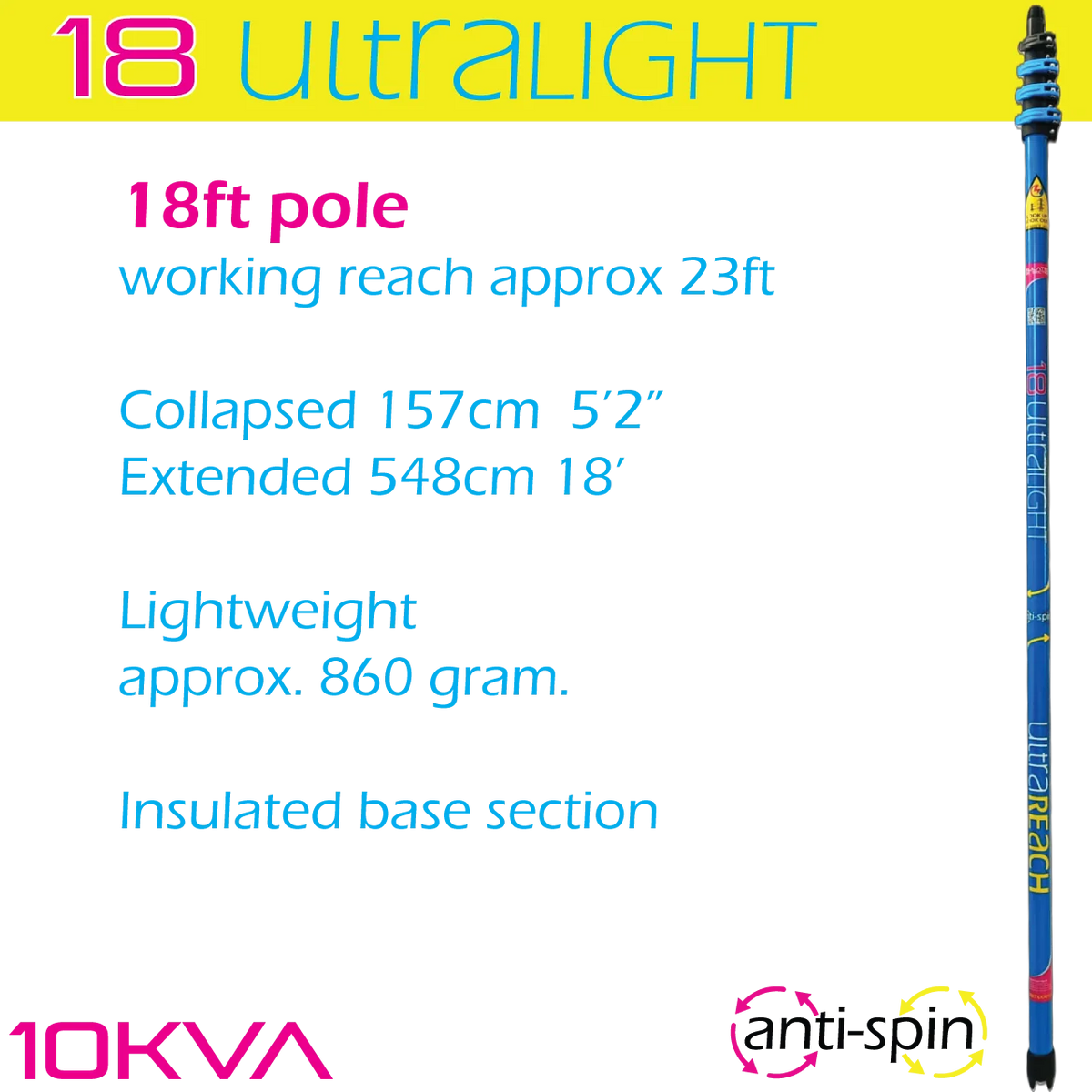 UltraLight 18 HiMod Anti-Spin 4-Section 18ft Window Cleaning Pole