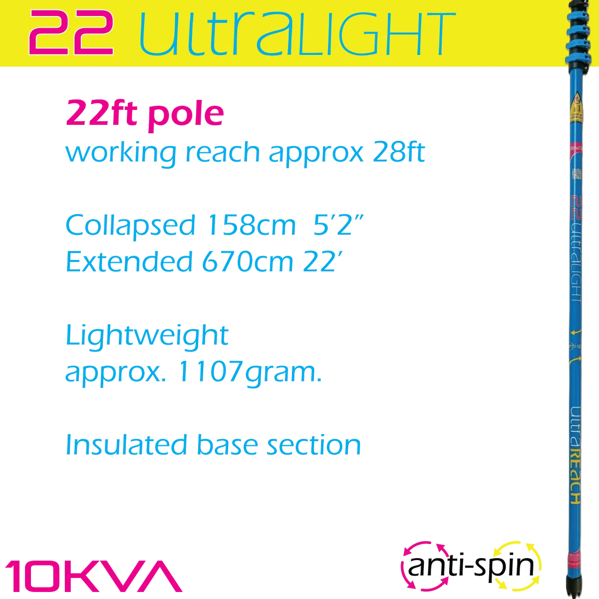 UltraLight 22 HiMod Anti-Spin 5-Section 22ft Window Cleaning Pole