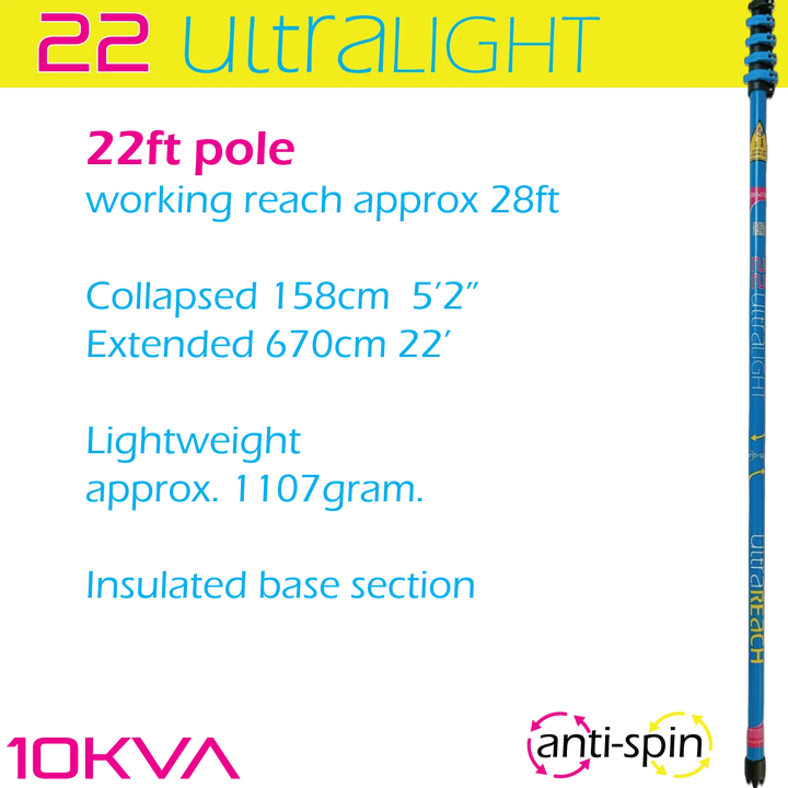 UltraLight 22 HiMod Anti-Spin 5-Section 22ft Window Cleaning Pole