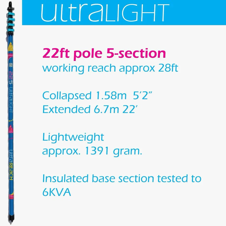 Ultra Light S Non-Anti-Spin 5-Section 22ft Window Cleaning Pole