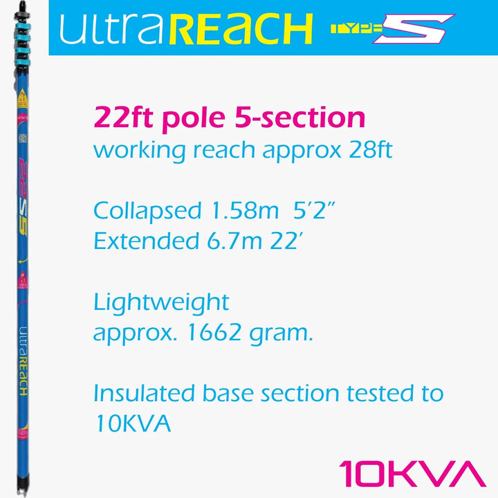 UltraReach 22S Non-Anti-Spin 5-Section 22ft Window Cleaning Pole