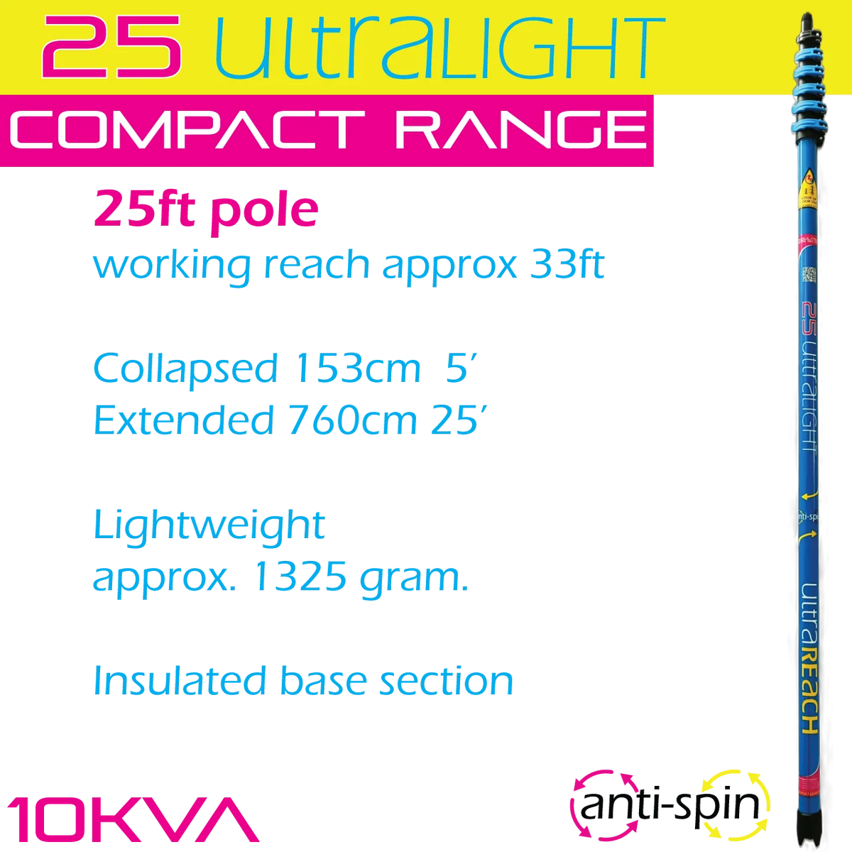 UltraLight 25 HiMod Anti-Spin 5-Section 25ft Window Cleaning Pole