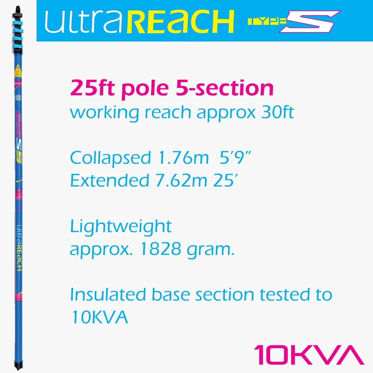 UltraReach 25S Non-Anti-Spin 5-Section 25ft Window Cleaning Pole
