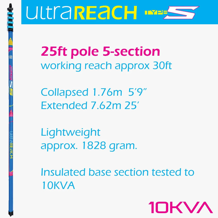 UltraReach 25S Non-Anti-Spin 5-Section 25ft Window Cleaning Pole