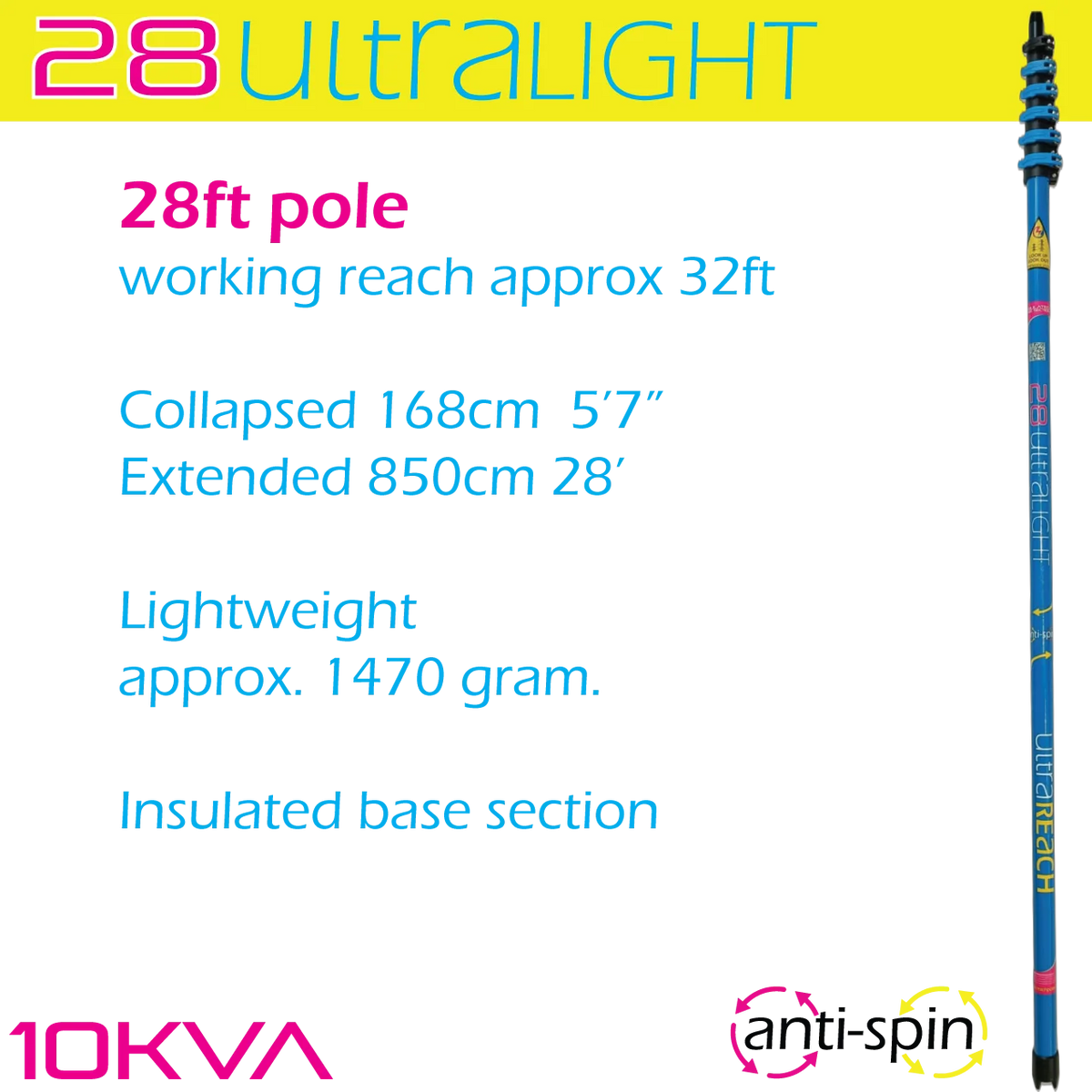 UltraLight 28 HiMod Anti-Spin 5-Section 28ft Window Cleaning Pole