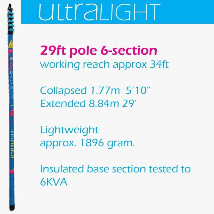 Ultra Light S Non-Anti-Spin 6-Section 29ft Window Cleaning Pole