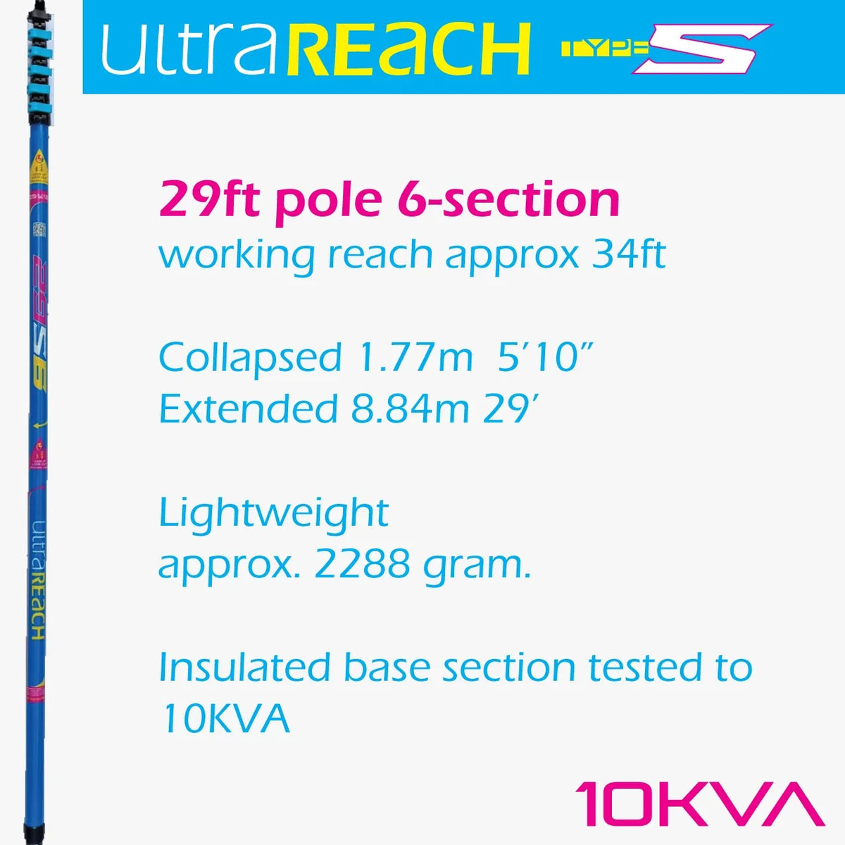 UltraReach 29S Non-Anti-Spin 6-Section 29ft Window Cleaning Pole