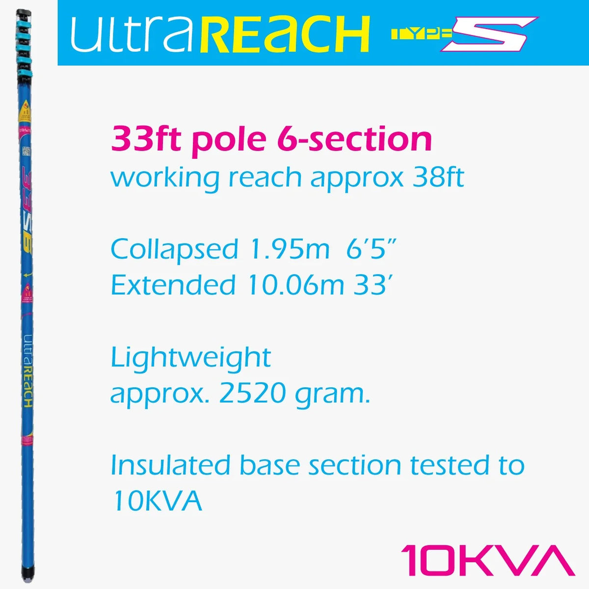UltraReach 33S Non-Anti-Spin 6-Section 33ft Window Cleaning Pole
