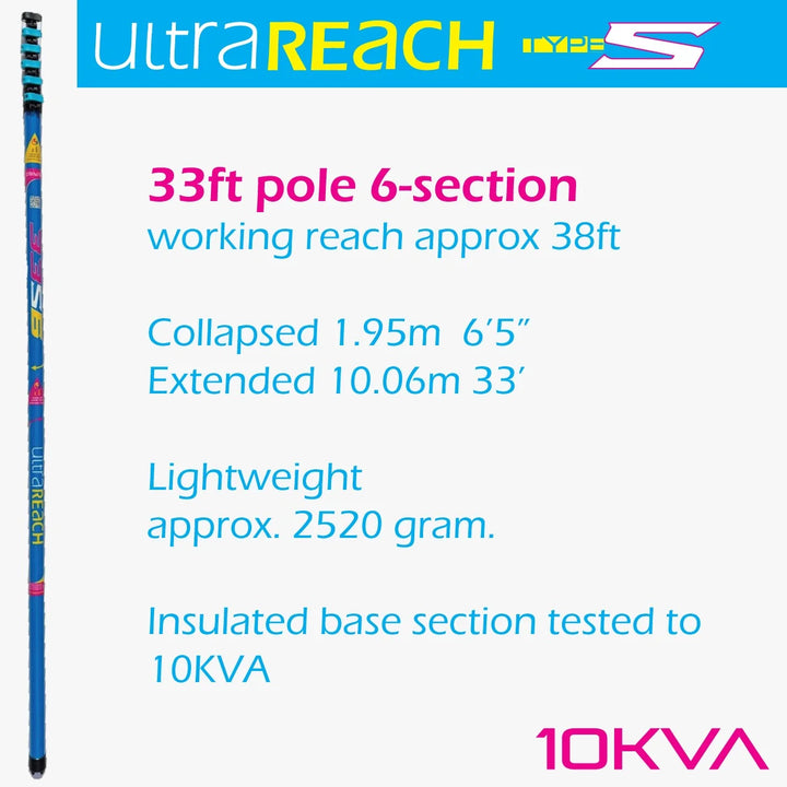 UltraReach 33S Non-Anti-Spin 6-Section 33ft Window Cleaning Pole