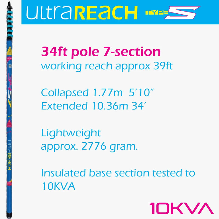 UltraReach 34S Non-Anti-Spin 7-Section Compact 34ft Window Cleaning Pole