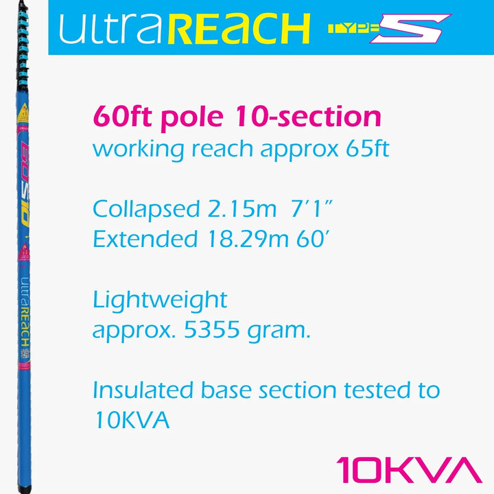 UltraReach 60S Non-Anti-Spin 10-Section 60ft Window Cleaning Pole