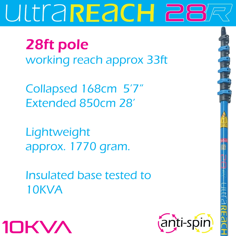 UltraSafe-28 2-Sections Insulated Anti-Spin 6-Section 28ft Window Cleaning Pole