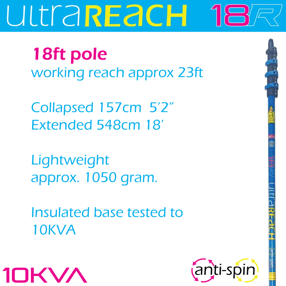UltraSafe-18 2-Sections Insulated Anti-Spin 4-Section 18ft Window Cleaning pole