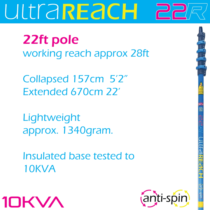 UltraSafe-22 2-Sections Insulated Anti-Spin 5-Section 22ft Window Cleaning Pole