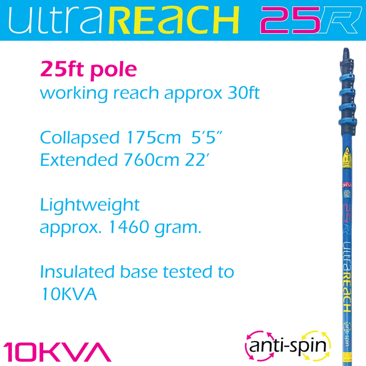 UltraReach 25R Anti-Spin 5-Section 25ft Window Cleaning Pole