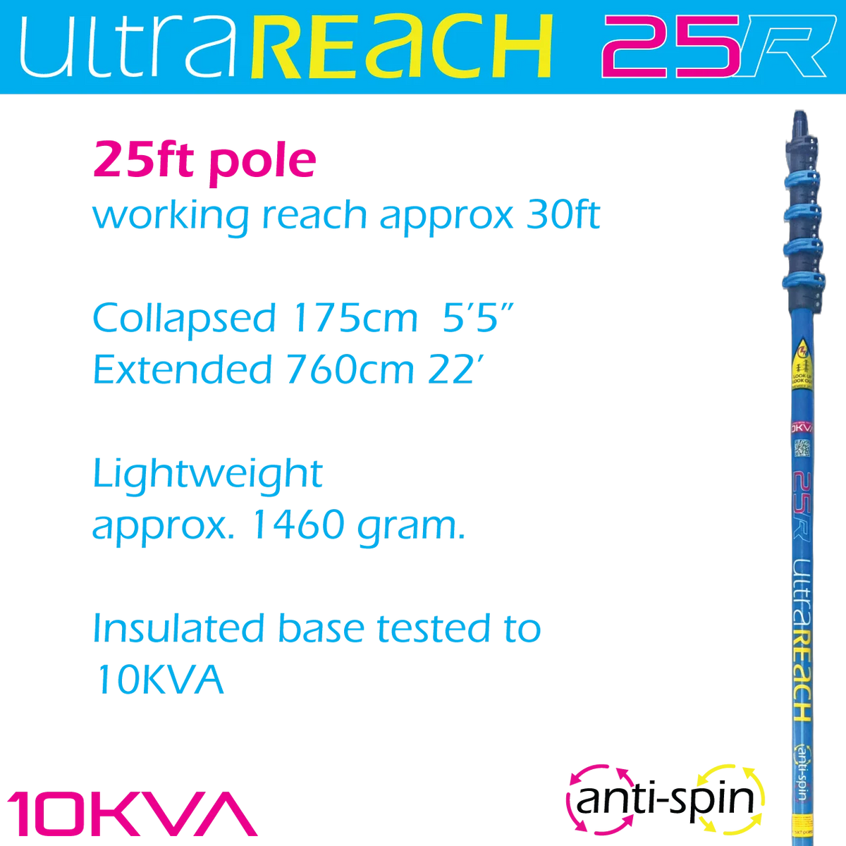 UltraSafe-25 Anti-Spin 5-Section 25ft Window Cleaning Pole