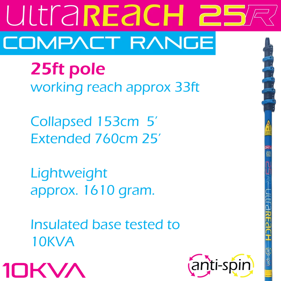 UltraReach 25R COMPACT Anti-Spin 6-Section 25ft Window Cleaning Pole