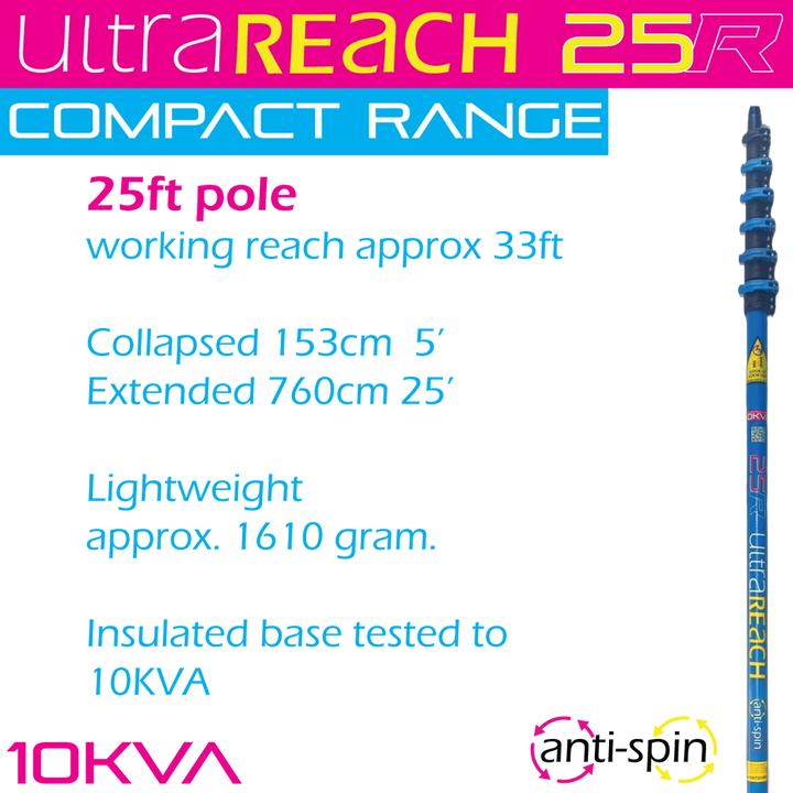 UltraReach 25R COMPACT Anti-Spin 6-Section 25ft Window Cleaning Pole
