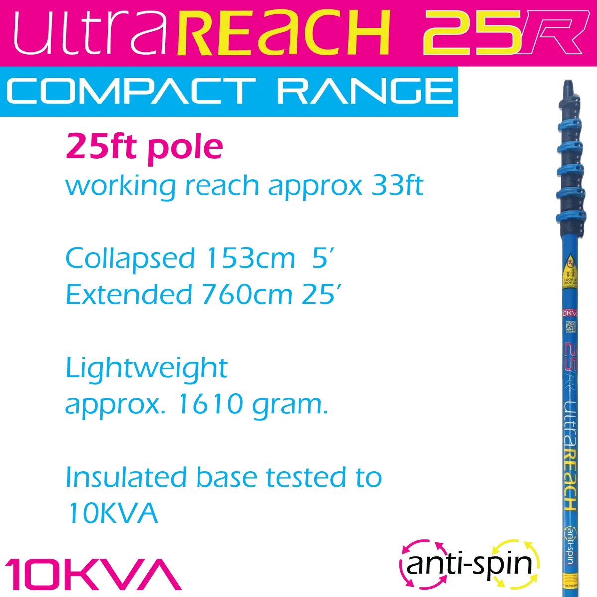 UltraSafe-25 COMPACT Anti-Spin 6-Section 25ft Window Cleaning Pole