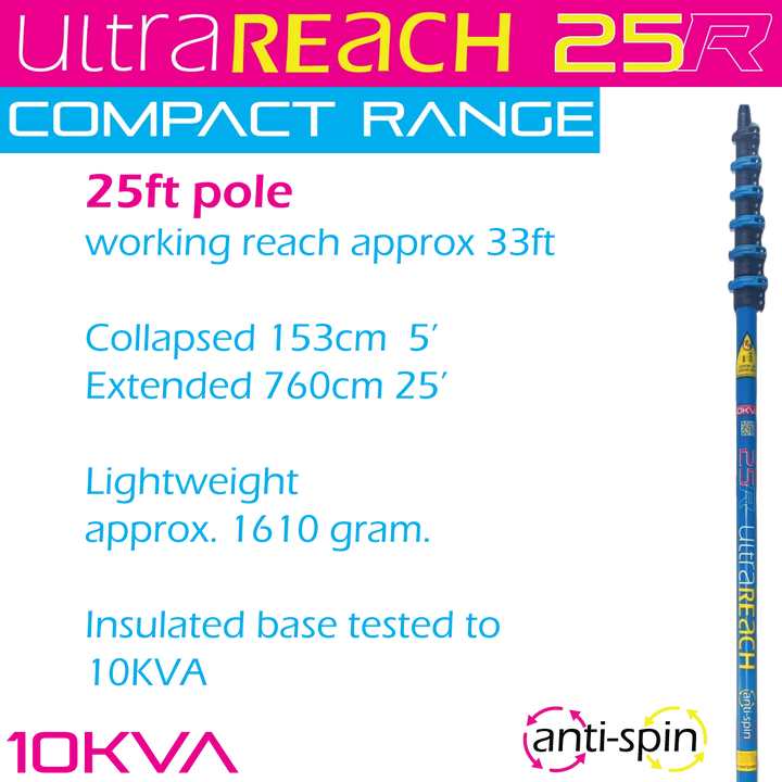 UltraSafe-25 COMPACT Anti-Spin 6-Section 25ft Window Cleaning Pole