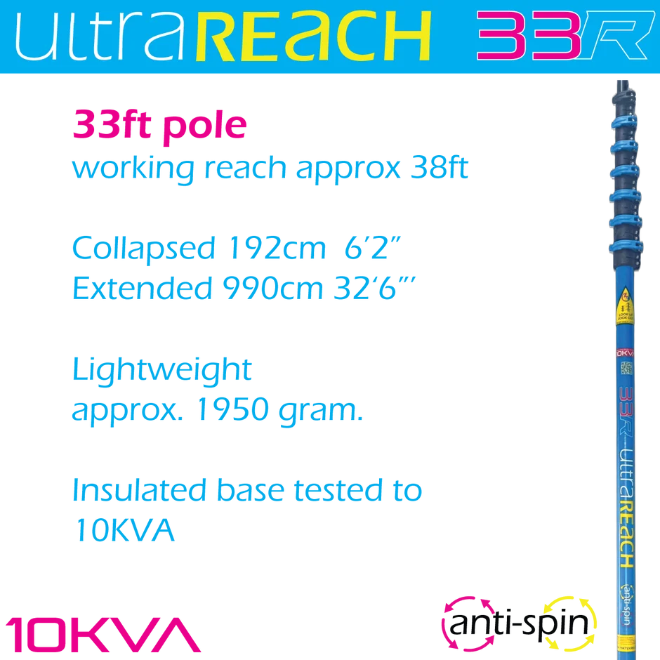 UltraReach 33R Anti-Spin 6-Section 33ft Window Cleaning Pole