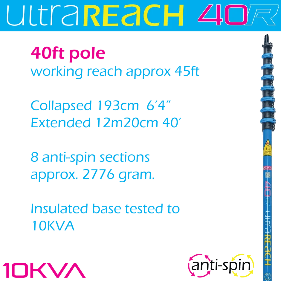 UltraReach 40R Anti-Spin 8-Section 40ft Window Cleaning Pole