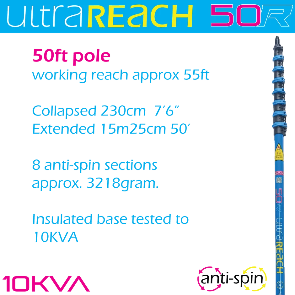 UltraReach 50R Anti-Spin 8-Section 50ft Window Cleaning Pole
