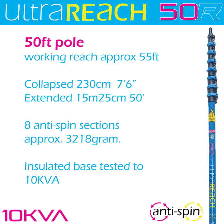 UltraReach 50R Anti-Spin 8-Section 50ft Window Cleaning Pole